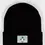 Thumbnail: Black knit beanie with small blue penguin in beanie patch on front brim