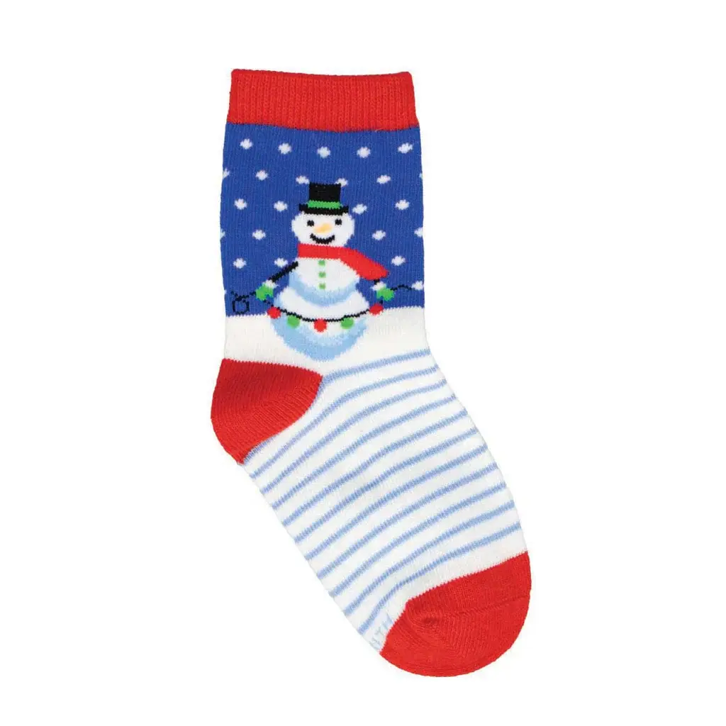 Red, blue & white kids sock with snowman print