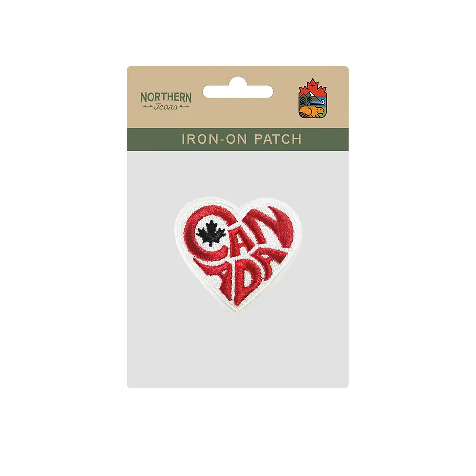 Canada Heart embroidered iron-on patch packaged