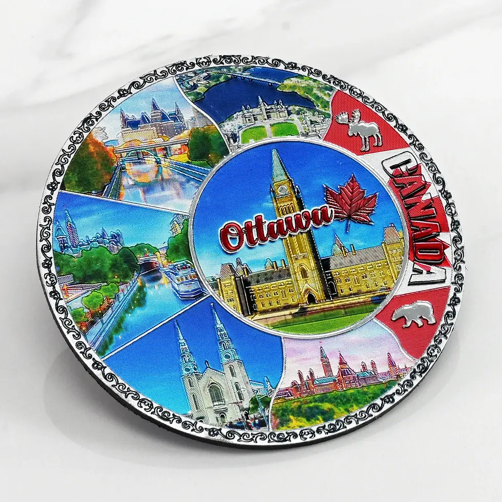 Ottawa landmarks collage foil magnet with Parliament, Rideau Canal, and iconic Canadian symbols at Tickled Pink.