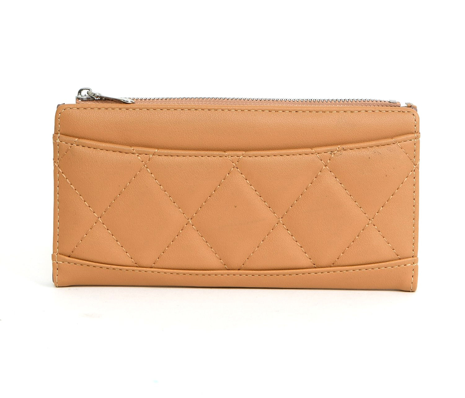 Rectangular yellow zippered wallet with stitched fabric detail