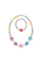 Beaded necklace & bracelet with assorted pastel colors & flower charms