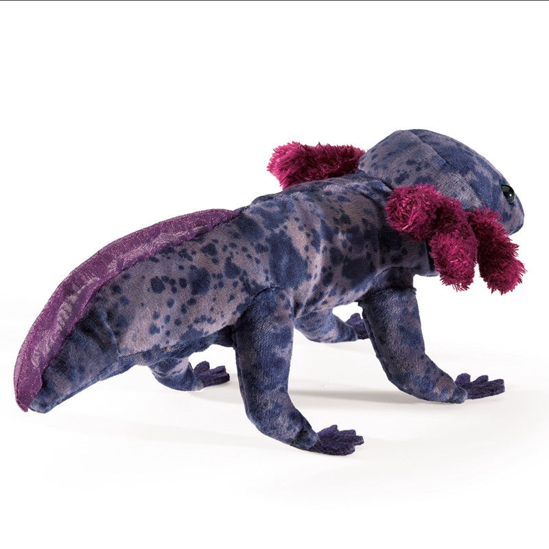 Thumbnail: Back view of dark purple & fuchsia axolotl finger puppet