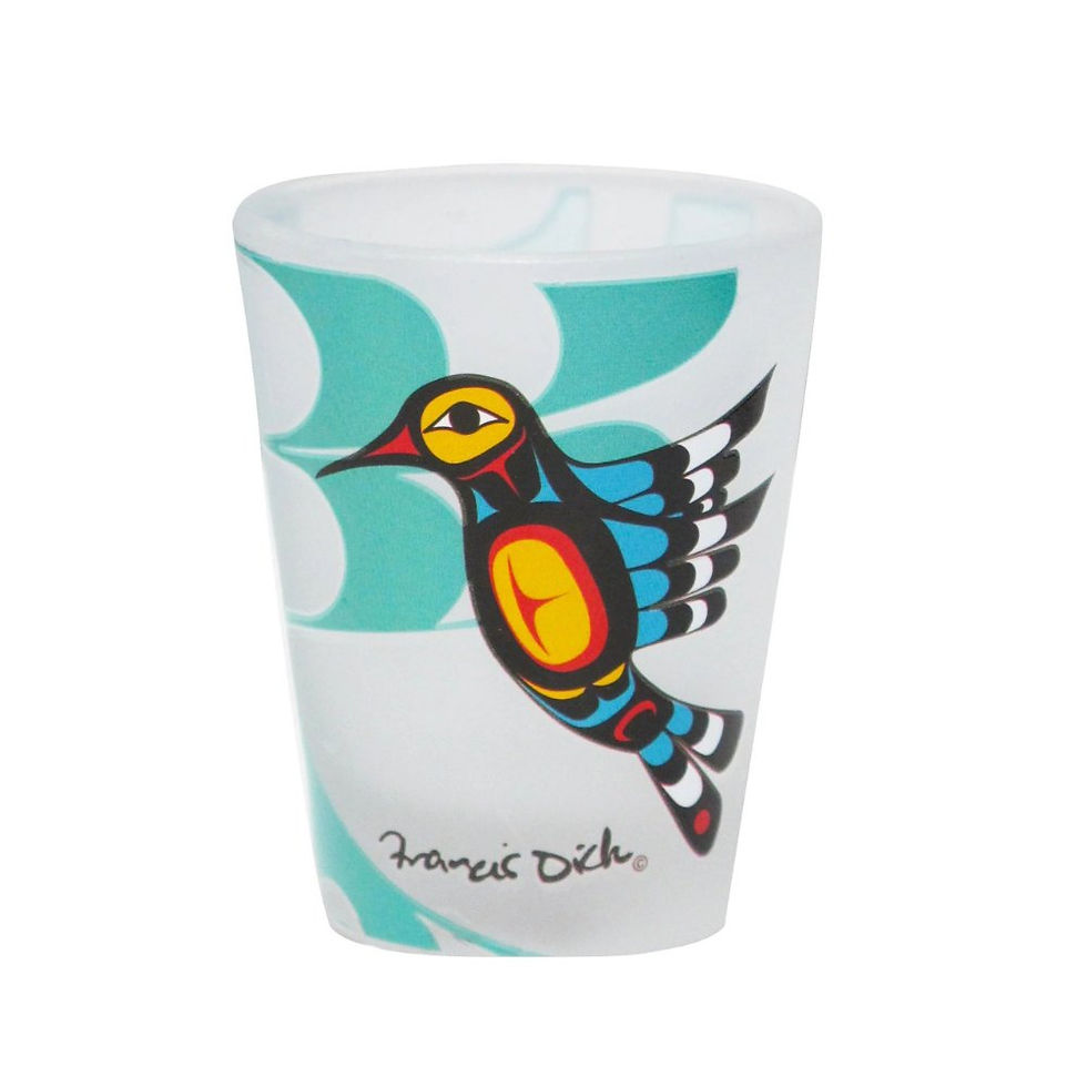 Frosted shot glass Hummingbird by Francis Dick at Quichua World Market, Ottawa