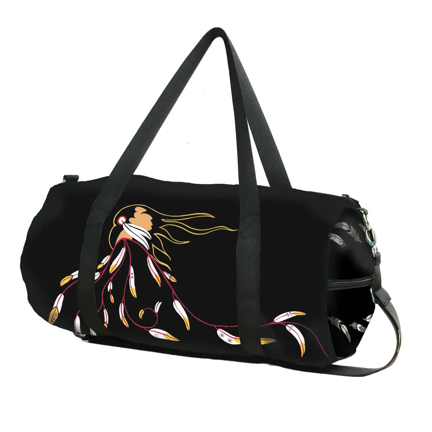 Long round 2 handled zippered travel bag printed with artist Maxine Noel's painting, 'Eagle's Gift'