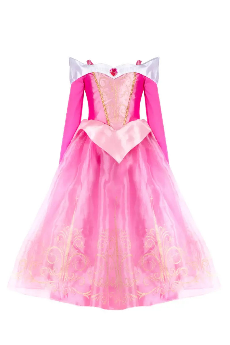 Full length pink princess dress with gold & white accents