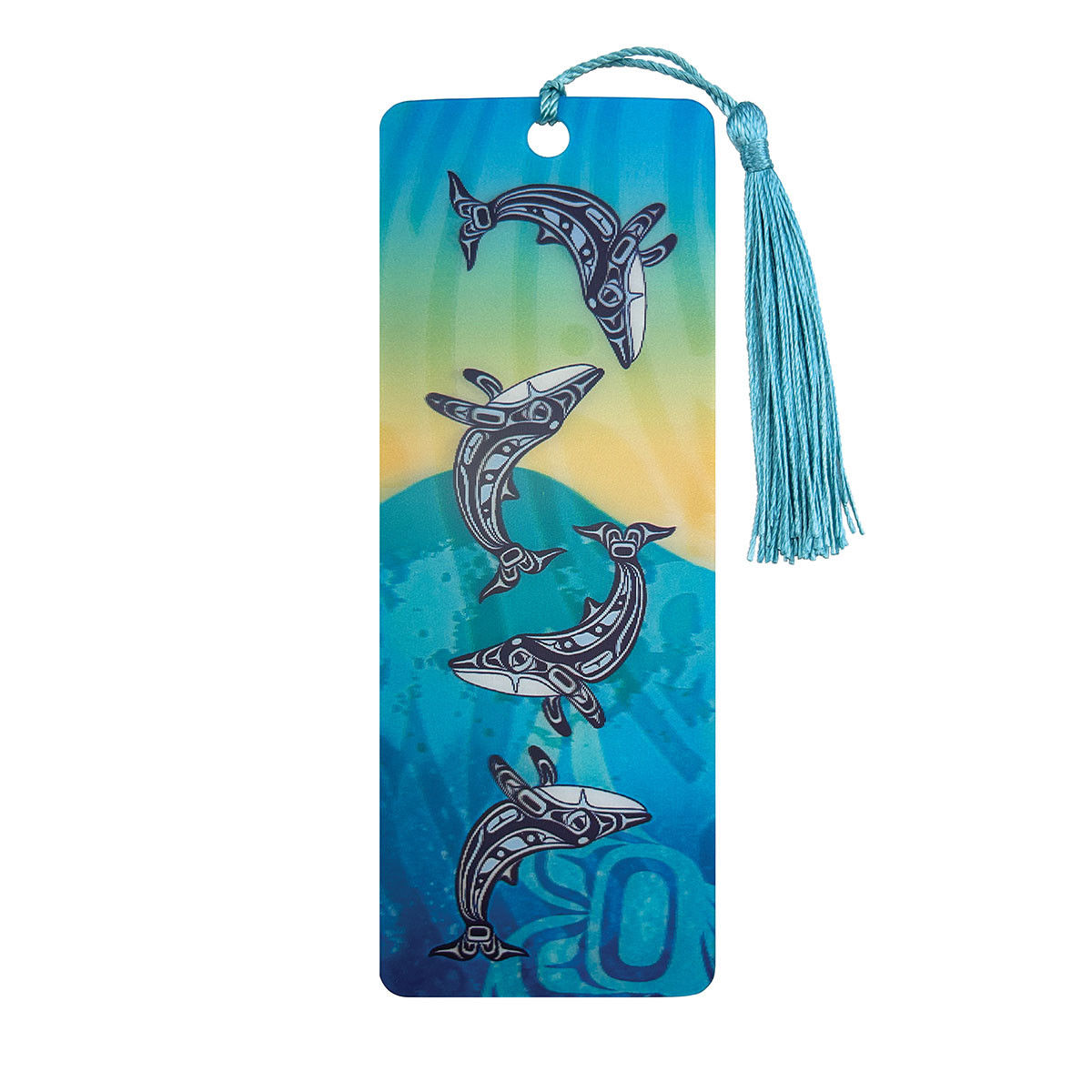Humpback Whale 3D lenticular bookmark designed by Haida artist Gordon White with tassel at Quichua World Market.
