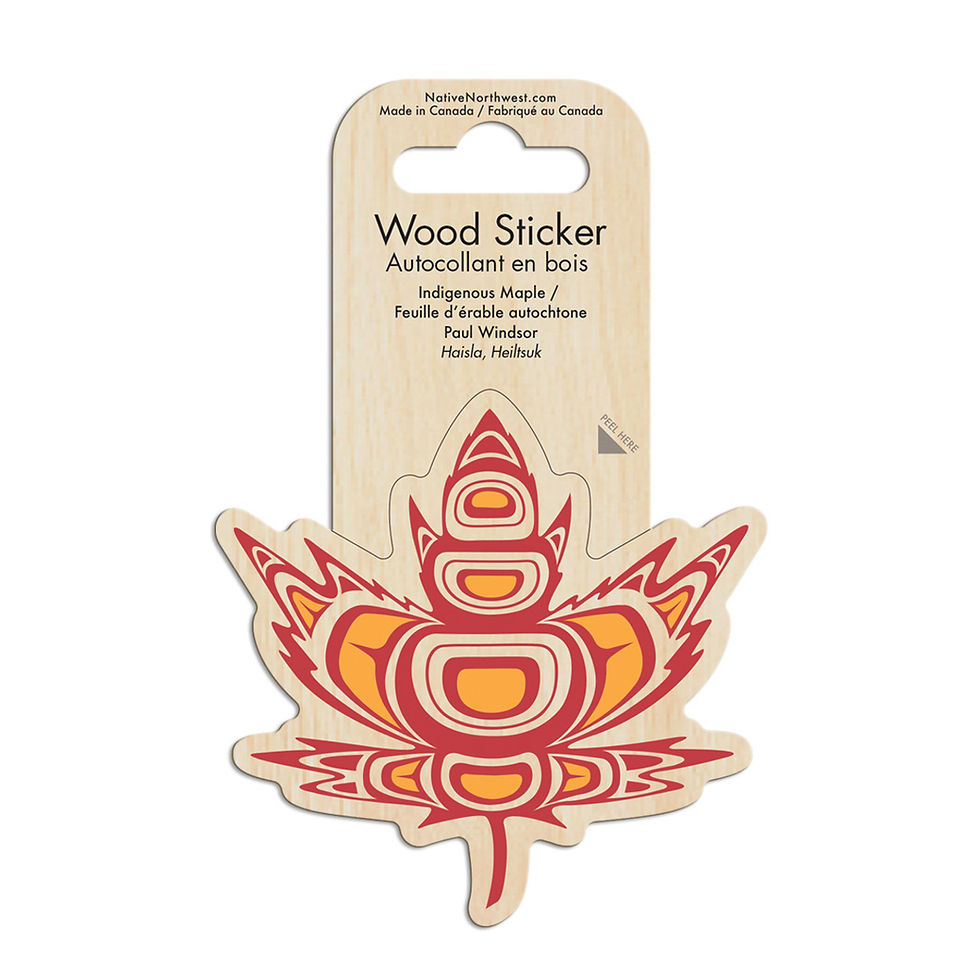 Woodgrain paper hanger for wooden sticker with reproduction of artist Paul Windsor's 'Indigenous Maple'