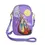 Thumbnail: Front of rounded rectangular zippered faux leather purse with long strap with Emily Kewageshig's painting 'Gifts From Creator