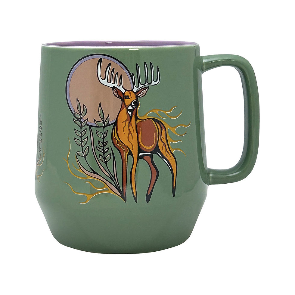 Thumbnail: Deer motif by Storm Angeconeb on a 20oz big ceramic mug at Quichua World Market.