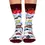 Thumbnail: Front view of pair of burgundy & white socks with red & blue print of village in mountains