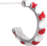 Silver colored metal post hoop earring with red & white candy cane stripes