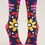 Thumbnail: Front view of pair of navy blue socks with red & yellow flower pattern, text, 'Sisiters are the Shit'