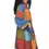 Thumbnail: Side view of model wearing orange, yellow, green & blue patchwork open jacket with long sleeves & big front pockets