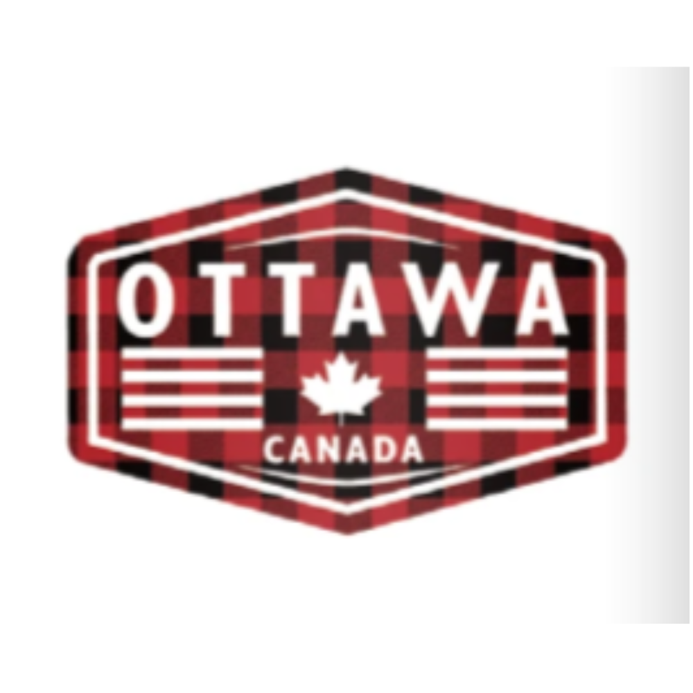 Shield-shaped red and black buffalo plaid Ottawa embroidered patch at Tickled Pink.
