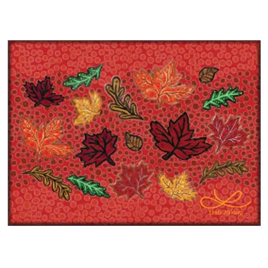 Leah Dorion Fall Winds of Change magnet with autumn leaves in the swirling wind at Quichua World Market in downtown Ottawa.