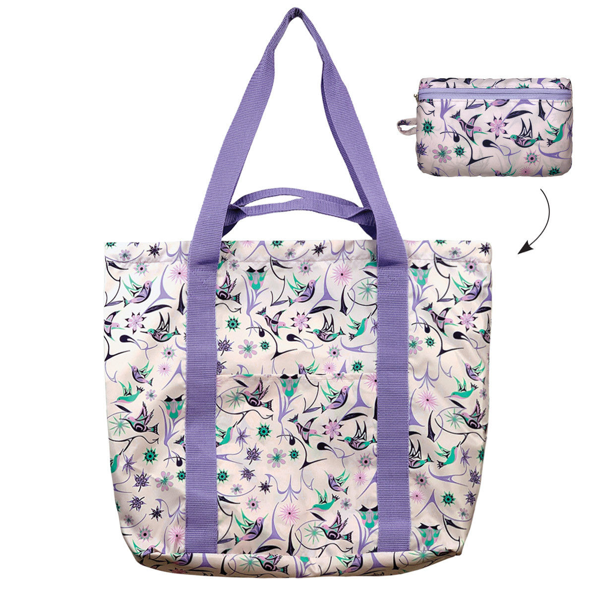 Nicole La Rock Hummingbirds packable travel bag at Quichua World Market,