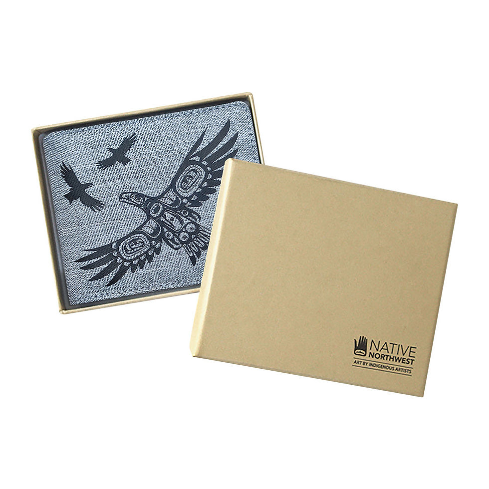 Thumbnail: Soaring Eagle motif by Corey Bulpitt on a crosshatch wallet boxed at Quichua World Market.