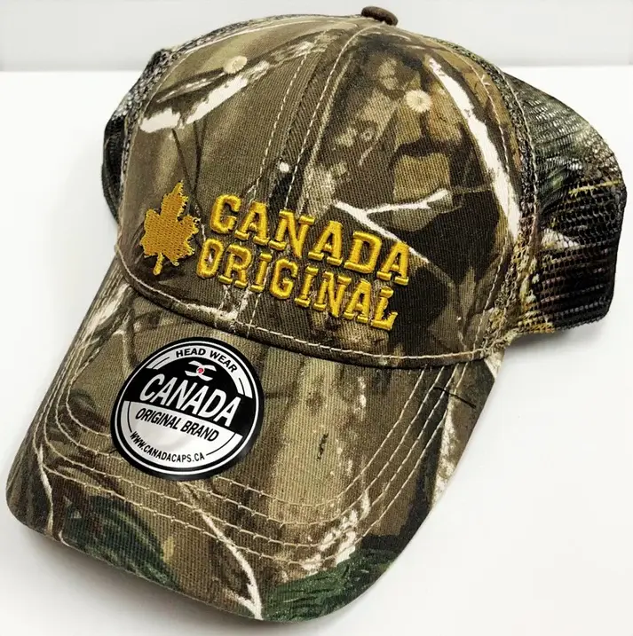 Camo baseball cap with gold embroidery 'Canada Original' & patch