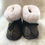 Thumbnail: Side view of pair of toddler denim sheepskin slippers
