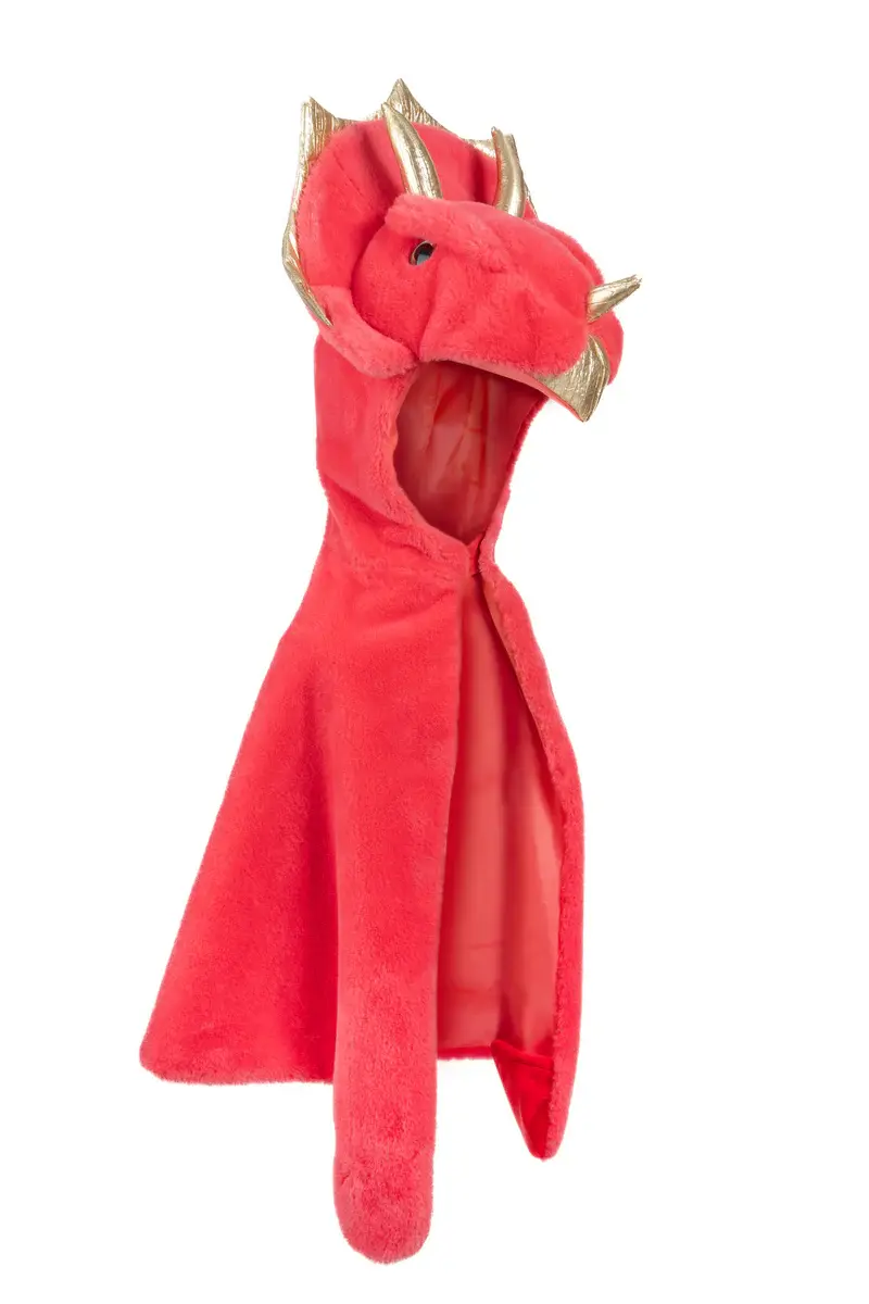 Plush red cape with triceratops hood & paws