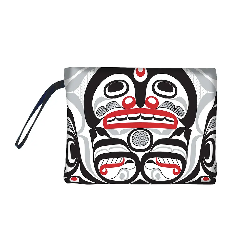 Thumbnail: Curtis Wilson's painting 'Killer Whale Crosshatch' printed on small pouch