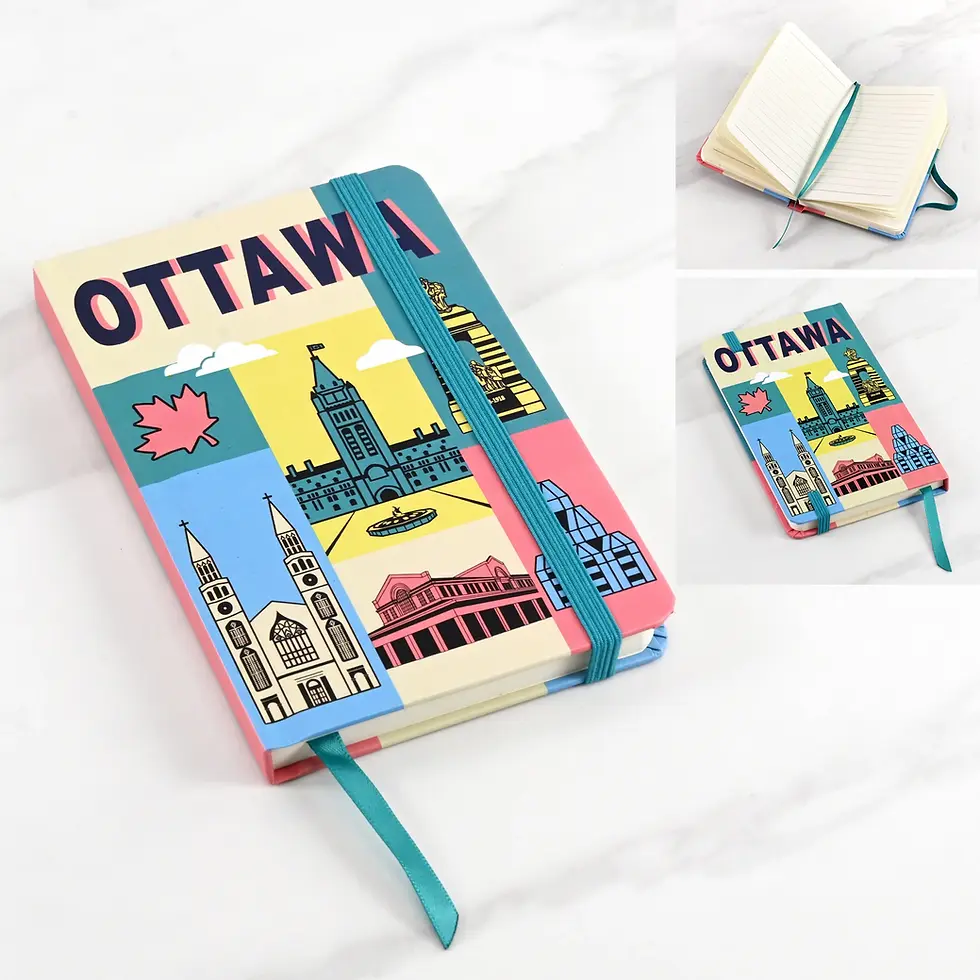 Ottawa Retro Landmarks Lined Notebook with ribbon bookmark at Tickled Pink in Ottawa ByWard Market.