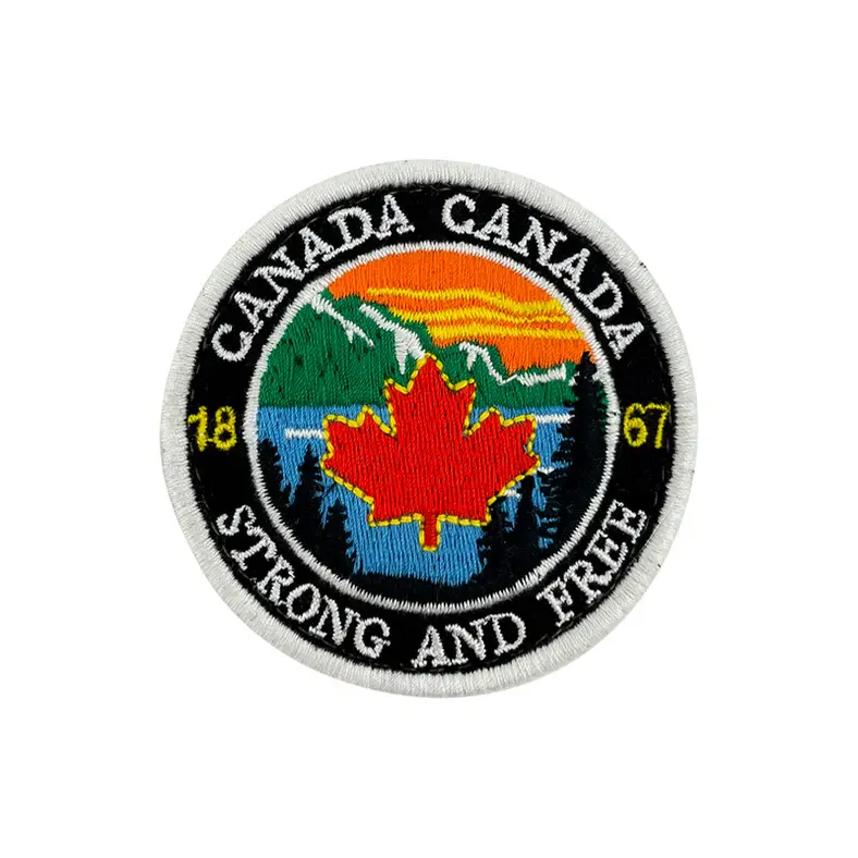 Round Canada Strong & Free embroidered patch at Tickled Pink Ottawa
