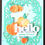 Thumbnail: Blue handmade card with greenery latticework over vellum, sparkly text 'hello, sweet friend' & apricots