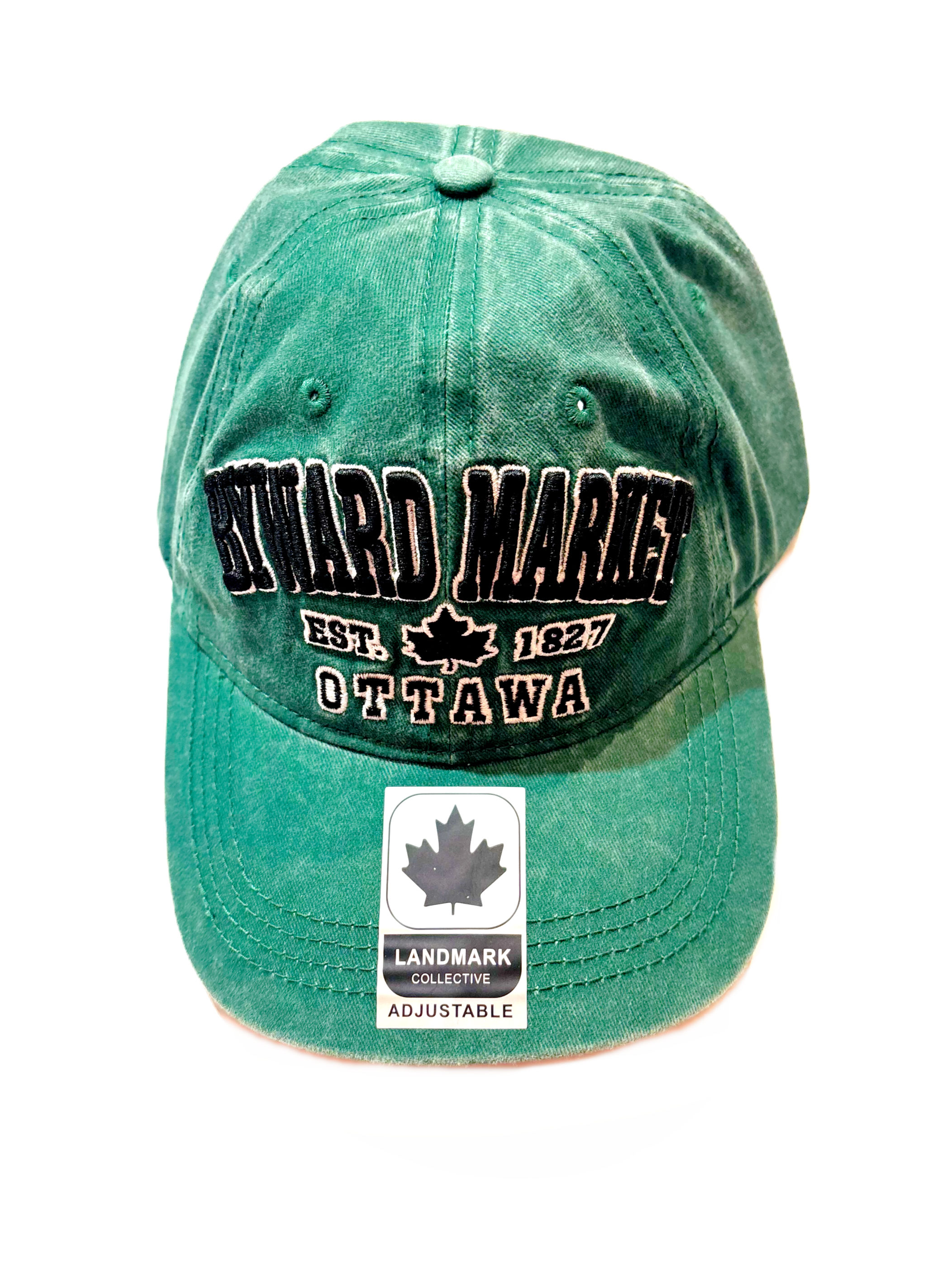 Top view of retro-washed green Byward Market baseball cap  at Tickled Pink Ottawa