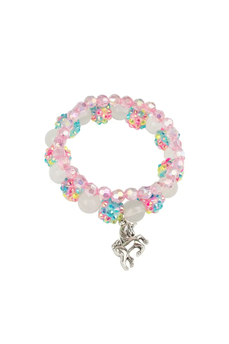 2 strand beaded bracelet with silver unicorn charm