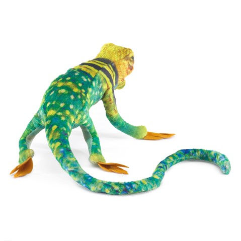 Thumbnail: Back view of small green & yellow collared-lizard finger puppet