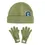 Thumbnail: Olive knitted beanie & gloves set with dinosaur patch