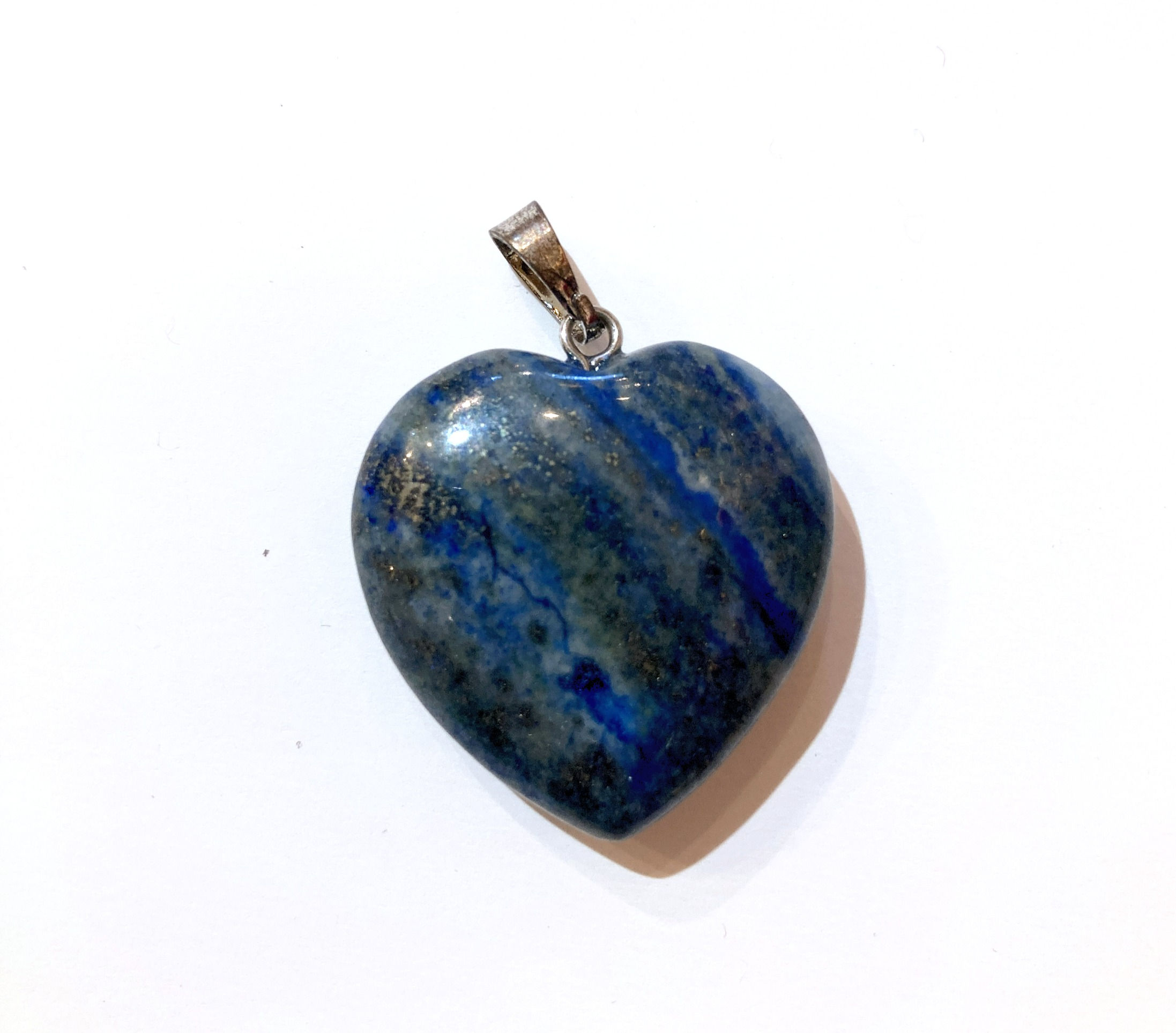 Dark blue lapis lazuli heart pendant with small metal bale