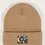 Thumbnail: Tan knit beanie with small tan & black gears patch on front brim