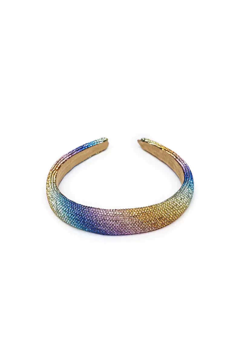 Rounded headband with tie-dye rainbow sparkly finish