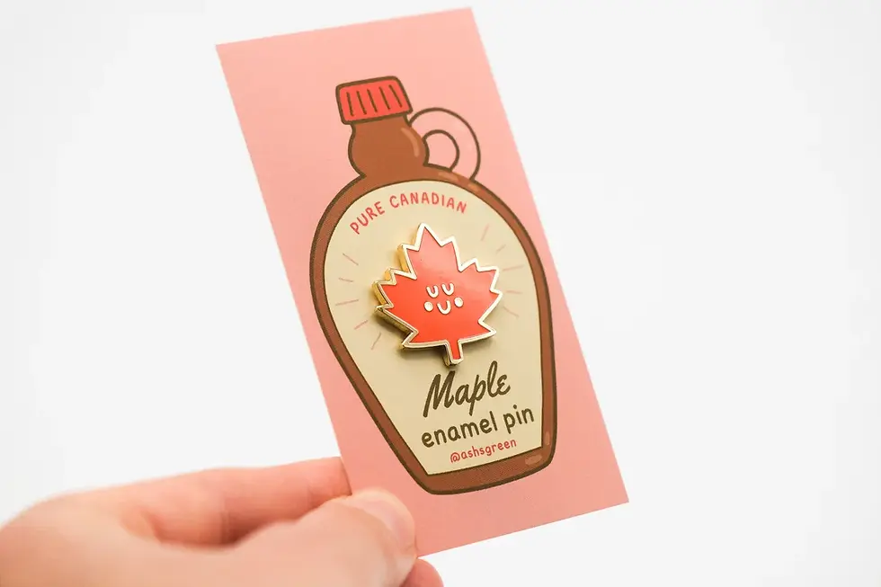 Maple Leaf Enamel Pin by Ashleigh Green on illustrated card at Tickled Pink.