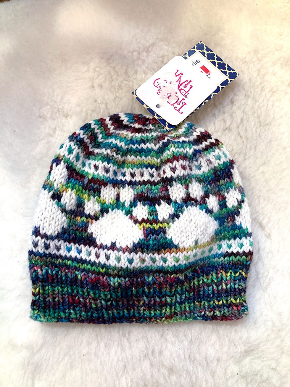 Navy, green & white knit beanie for infant