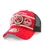 Thumbnail: Front left view of red trucker hat with 4 embroidered patches on front
