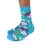 Thumbnail: Side view of turquoise pair of socks with pink & white cat mermaids & yellow stars