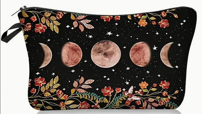 Moon Phases Dark Zipper Pouch