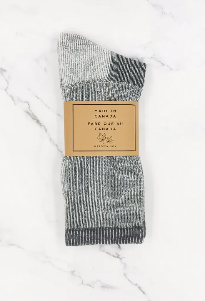 Pair of folded gray merino wool socks