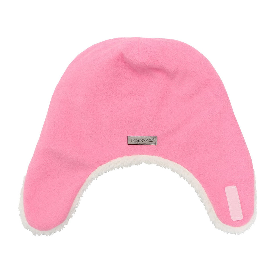 Thumbnail: Back view of pink ski goggles reversible fleece/sherpa hat