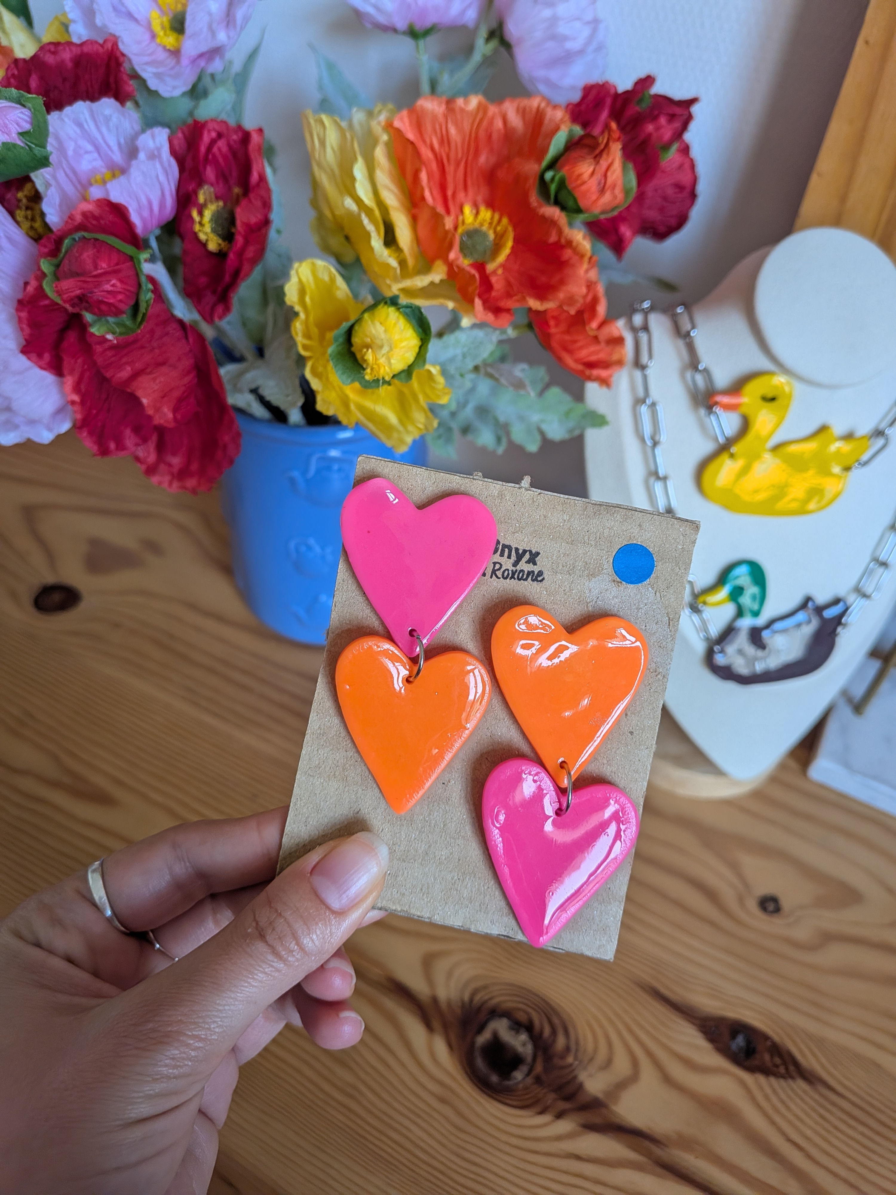 Boucles d'oreilles AGNES rose et orange fluo