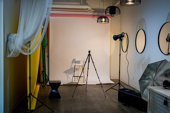 Professional photography and content creation studio featuring lighting equipment and backdrop system in Edmonton