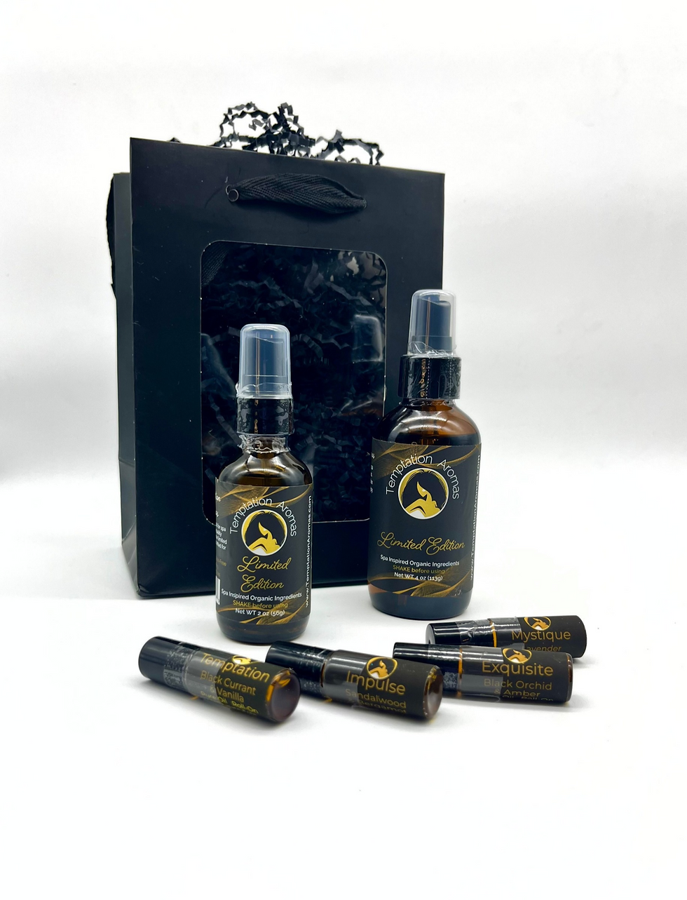 Walk on the Beach Gift Set with 4oz Pacific Ocean mist, 2oz mist travel bottle, and 4 perfume roll-ons on white.