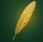 Gold feather on a green background symbolizing Phoenix Renewal™ Coaching and personal transformation.
