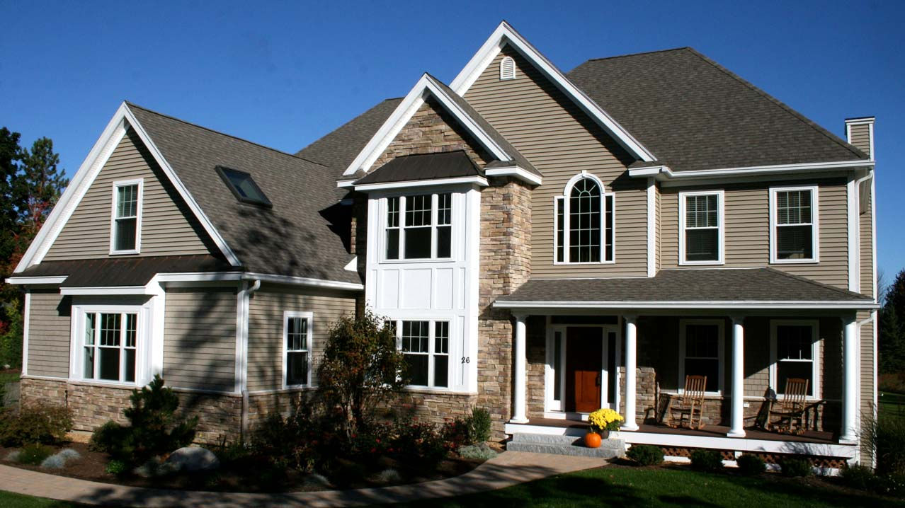 Gray house with stone facade