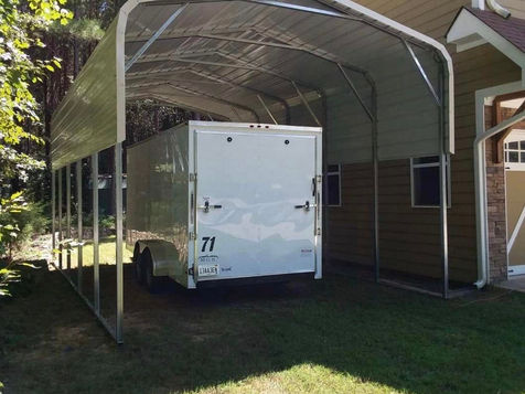 RV metal carport installed on grass