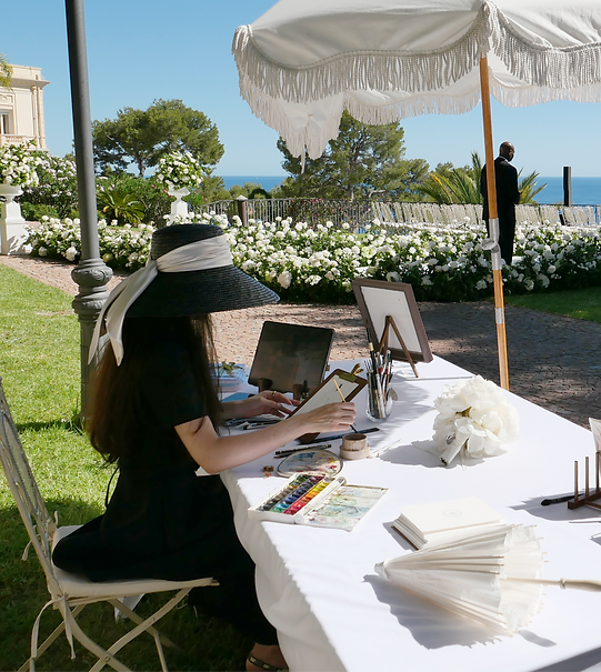Live wedding illustrator french riviera, cap ferrat